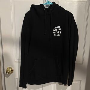 Anti Social Wives Club Black Hoodie with White Text